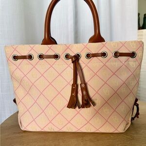 Vintage Dooney and Bourke Tassel Tote in baby pink signature